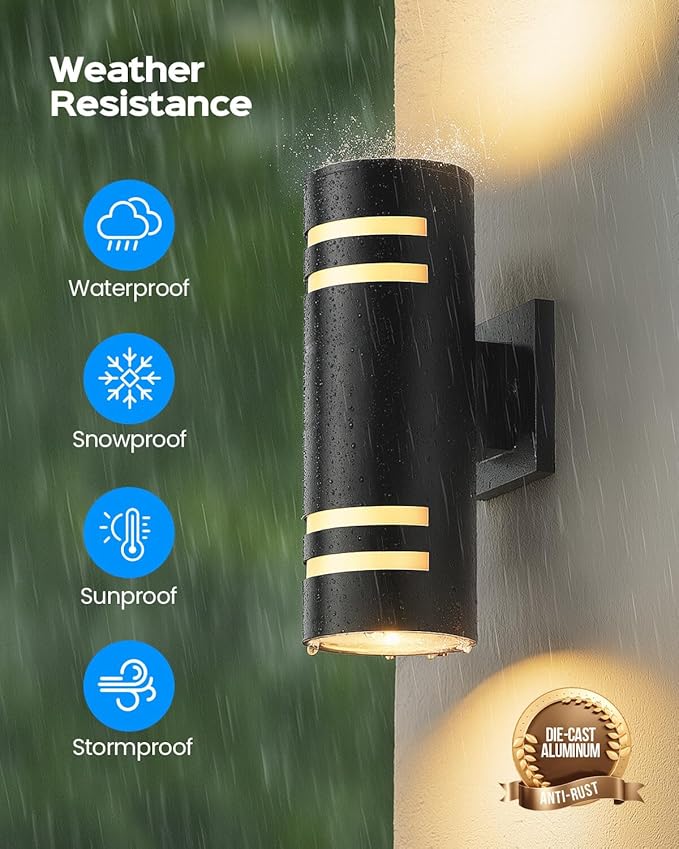 KIZON Modern Outdoor Wall Lights with Dusk to Dawn Sensor, ETL Listed Cylinder Outdoor Light Fixture Wall Mount, Matte Black Porch Light Outside Lights for House Porch, Bulbs Included