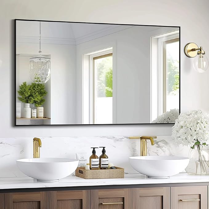 KOCUUY Black Bathroom Mirror, 55x36 Inch Large Wall Mirror with Aluminum Frame, Black Rectangle Mirror Modern Home Decor for Bathroom, Living Room, Farmhouse, Entryway, Hang Horizontal/Vertical