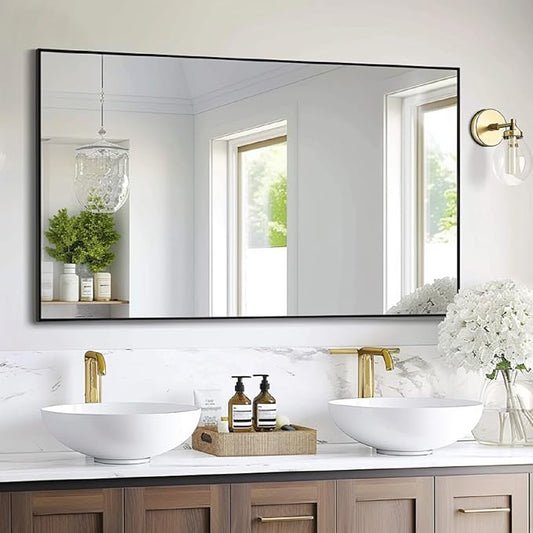 KOCUUY Black Bathroom Mirror, 55x36 Inch Large Wall Mirror with Aluminum Frame, Black Rectangle Mirror Modern Home Decor for Bathroom, Living Room, Farmhouse, Entryway, Hang Horizontal/Vertical