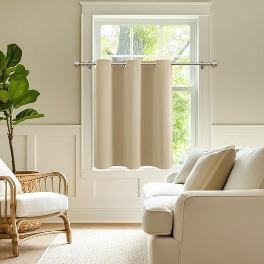 ChrisDowa Blackout Curtains 36 Inches Long for Living Room, Grommet Thermal Insulated Room Darkening Curtains for Bedroom (1 Panel Set, Biscotti Beige, 42 x 36 Inch)
