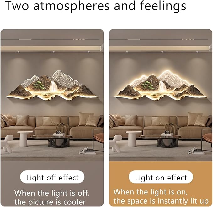 Large 3D Wall Art Decor ,Living Room Hanging Mural,Modern Wall Art, Handmade Wall Sculpture with Lighting Strip Oriental Decor, Traditional Chinese Welcoming Wall Hanging Painting Home Decor(A,120*40c