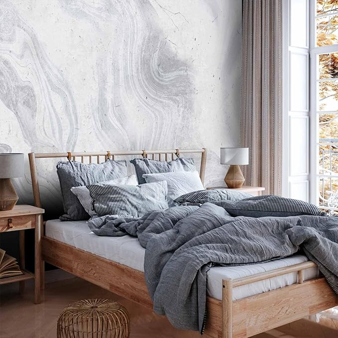 artgeist Premium Wall Mural Stone Wall 79x55 in - XXL Non-Woven Wallpaper Fleece Wall Decor Photo Print Picture Image Design Marble Like Abstract 3D Illusion Gray White f-A-0883-a-a