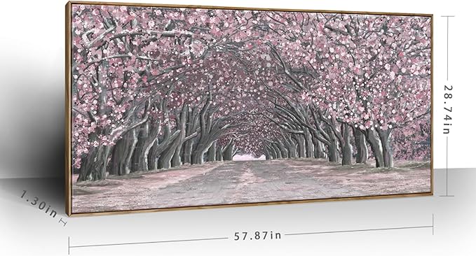 Nicetop Big Framed Canvas Wall Art for Living Room – Large Pink Abstract Floral Canvas Print Cherry Blossom Tree Tunnel Artwork – Oversized Spring Landscape Picture Bedroom Girls Women Decor 58x29Inch