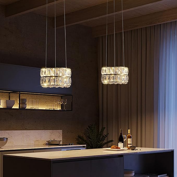 Led 7.8" Gold Ring Crystal Chandelier, Modern Dimmable Chandeliers Lighting and Hanging Adjustable, LED Round Ceiling Light Fixtures for Dining Room Living Room