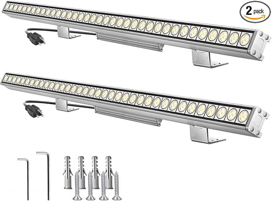 72W Outdoor LED Wall Washer Lights, 40 Inches 3500K Warm White Wall Washer Light Bar, 120V IP67 Waterproof Outdoor LED Light Bar for Outdoors, Plug-in (2 Pack)