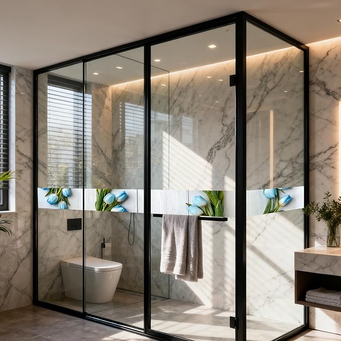 Nuxovilar Wallpaper Border Peel and Stick, Blue Tulip Floral Pattern Self-Adhesive Wallpaper, PVC 3.94×16.4 Ft, Decorative for Bedroom, Living Room, Spring Home Decor