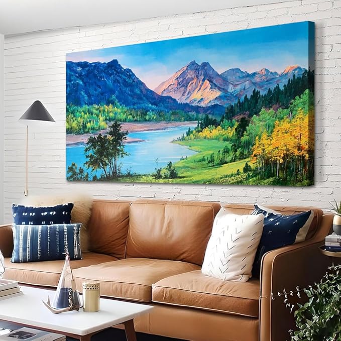 Ardemy Mountain Canvas Wall Art for Living Room Large Nature Paintings Wall Decor Landscape Pictures Bedroom Panoramic Creek Scenery Artwork Art for Home Office, 40"x20"
