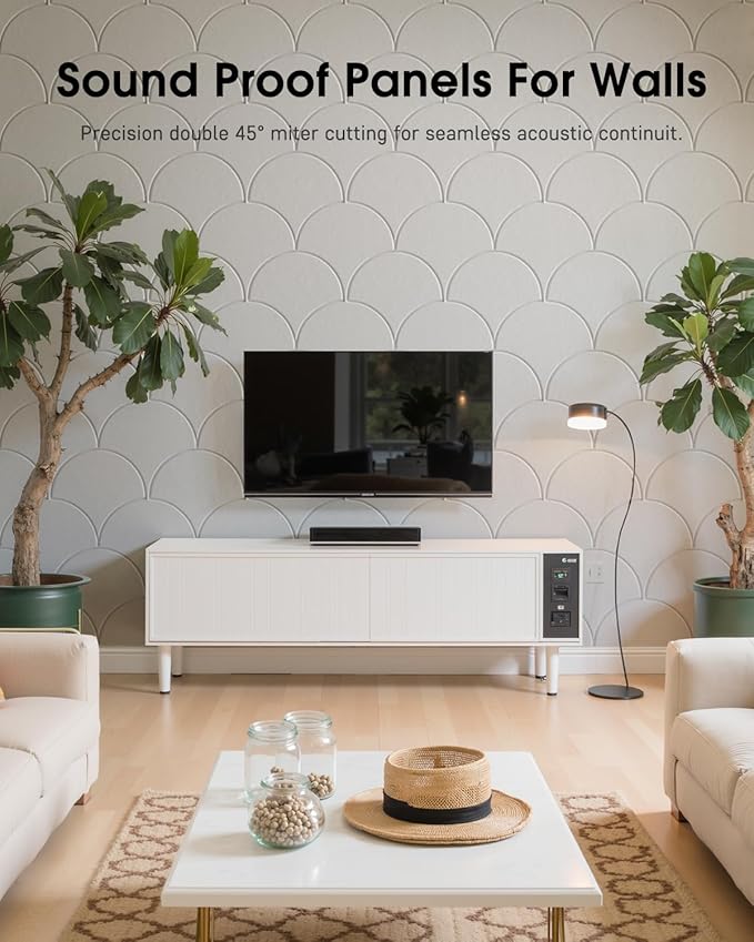 12 Pack Sound Proof Foam Panels for Walls，Self-Adhesive Acoustic Panels, 12" X 12" X 0.4" Sound Proof Panels for Walls，Door, Ceiling, Home Office White