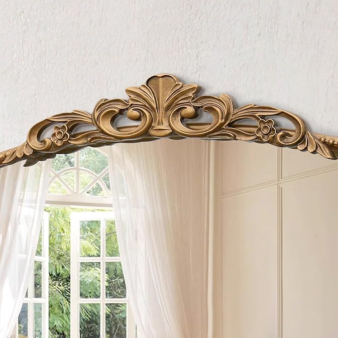 Micasso Vintage Wall Gold Mirror: 24"x 32" French Baroque Antique Mirror - Traditional Ornate Decorative Arched Mirrors for Wall/Bathroom/Entryway/Fireplace/Hallway - Home Decor for Living Room