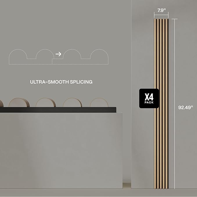 4-Pack Wood Slat Wall Panel – Velvet-Covered Wood Panels for Wall, Acoustic Panels for Interior Decor, Decorative Slat Paneling for Home, Office, Studio (Smoked Oak)