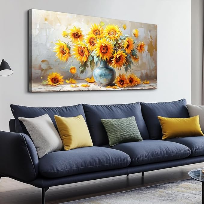 MHARTK66 Canvas Large Flower Field Paintings For Bedroom 30 X 60 Wall Art For Living Room Farmhouse Sunflower Wall Decor Kitchen Pictures Vintage Art Prints Artwork For Walls Petal Home Wall Art