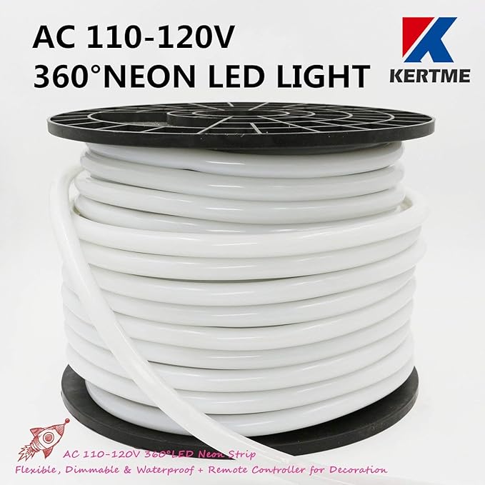 360° Neon Led Type AC 110-120V 360 Degree NEON LED Light Strip, Flexible/Waterproof/Dimmable/Multi-Modes LED Rope Light + Remote for Home/Garden/Building Decor (98.4ft/30m, Warm White 3500K)