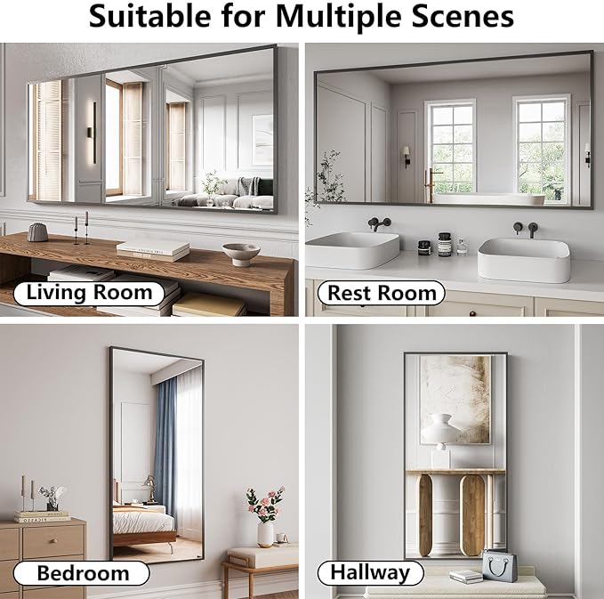 Bathroom Mirror 30x60 Black Bathroom Wall-Mounted Mirrors, Modern Vanity Mirror for Bedroom, Living Room, Aluminum Alloy Frame Allow to Hang Horizontally or Vertically