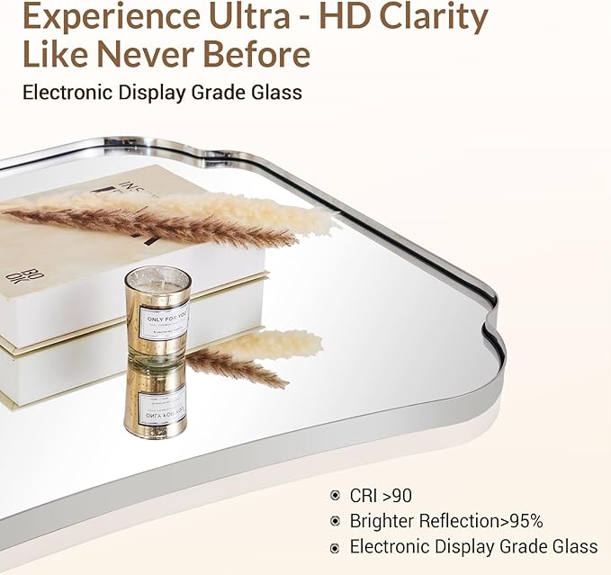 ANDY STAR Chrome Bathroom Mirror 24x36 Inches, Modern Scalloped Edge Wall Mirror with Stainless Steel Frame for Hallway, Lounge and Vanity Area