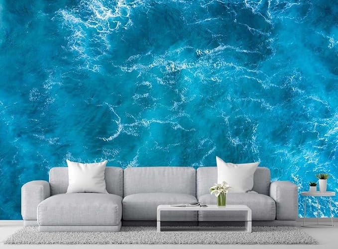 Blue Foam Seascape Mural, Bedroom and Living Room Mural Large Wall Background Wallpaper(Non-self-Adhesive)
