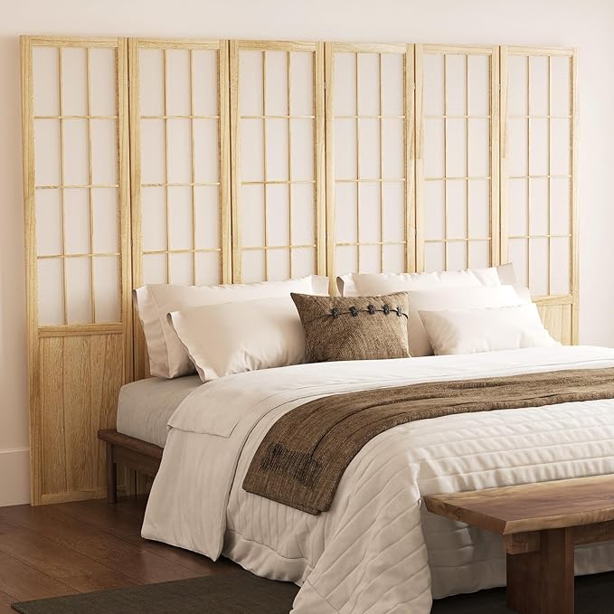 5.6FT Room Divider and Folding Portable Partition Screen, Chinese Japanese Shoji Style for Room Separation - 6 Panel (Natural)