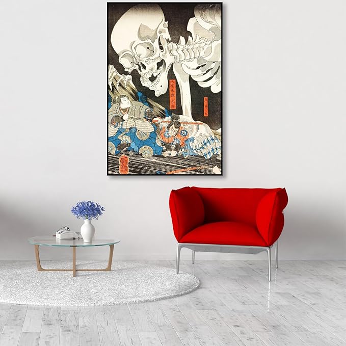 OKRA Utagawa Kuniyoshi Canvas Wall Art Defying The Skeleton Poses Poster Japanese Ukiyo-E Woodcut Art Animal Nature Landscape Poster Japanese Classic Wall Decor Unframed 20×30in/50×75cm