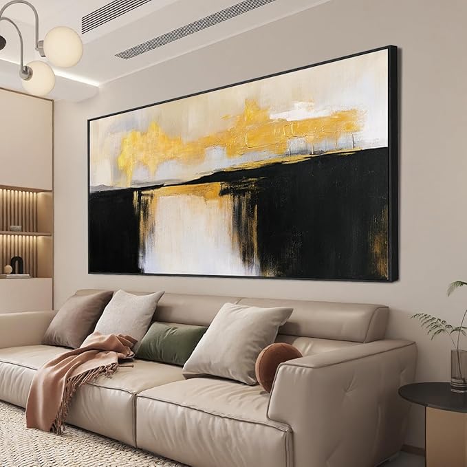 Canvas Wall Art Decor Large Framed Wall Art Decorations Wall Art Pictures For Living Room Abstract Black and Gold Wall Art Prints Abstract Canvas Art Wall Decor Bedroom Office Decor 29" x 58”