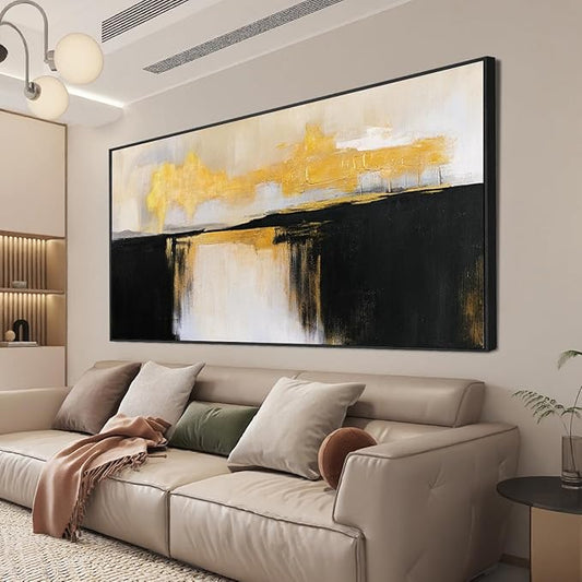 Canvas Wall Art Decor Large Framed Wall Art Decorations Wall Art Pictures For Living Room Abstract Black and Gold Wall Art Prints Abstract Canvas Art Wall Decor Bedroom Office Decor 29" x 58”