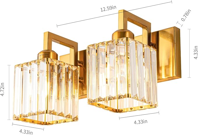 Modern Bathroom Vanity Light 2-Lights Gold Crystal Wall Lamp Bathroom Modern Crystal Vanity Lighting