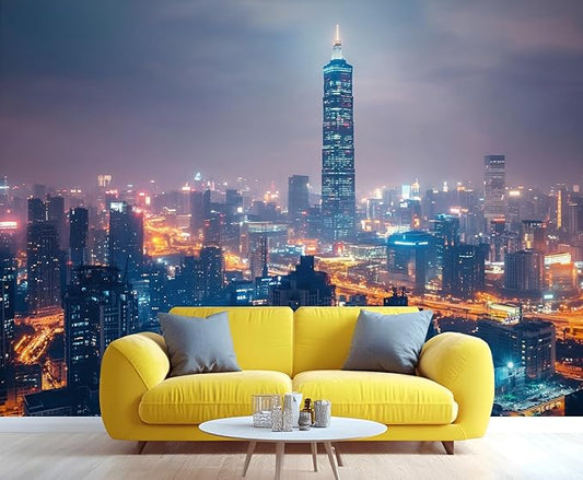 New York City Wallpaper Mural - 138" x 100" Mural, Skyscraper Wallpaper for Living Room Bedroom, City Night Scene Hd Photo, New York Skyline Wall Mural for Boys Room (Not Peel and Stick)