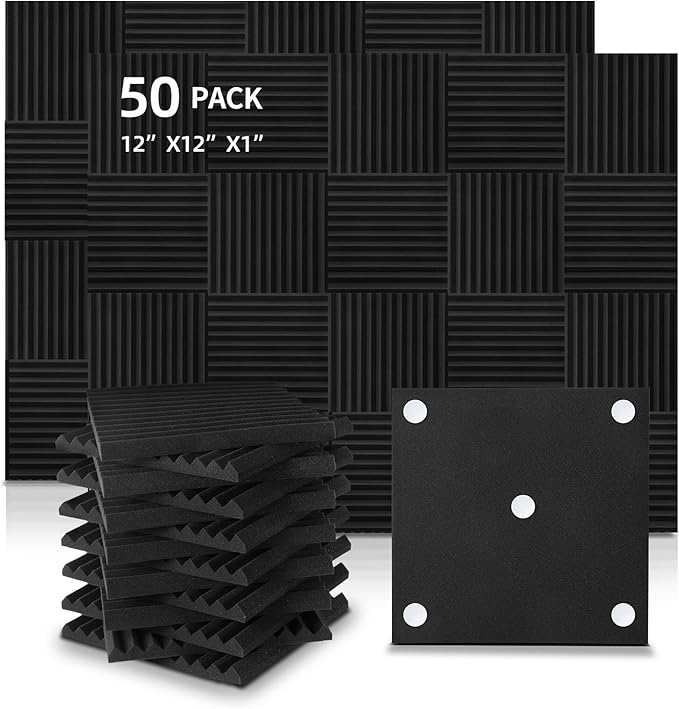 50 Pack Acoustic Foam Panels,Premium Sound Proof Foam Panels Black,Soundproof Wall Panels, High Density Acoustic Panels,Sound Absorbing for Studio Office Home, 12 x 12x 1Inch