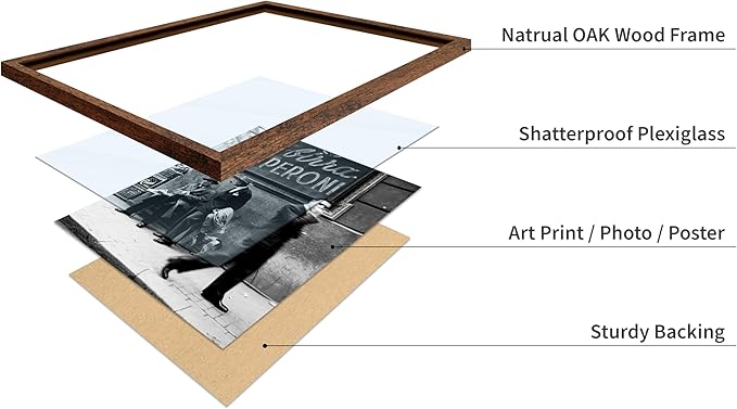 Poster Master Vintage Photograph Poster - Travel Print - Men in a Street of Napoli, Italy, Black & White, Minimalist - Gift for Artist, Friend - Wall Decor for Home, Office, 11x14 Brown Framed