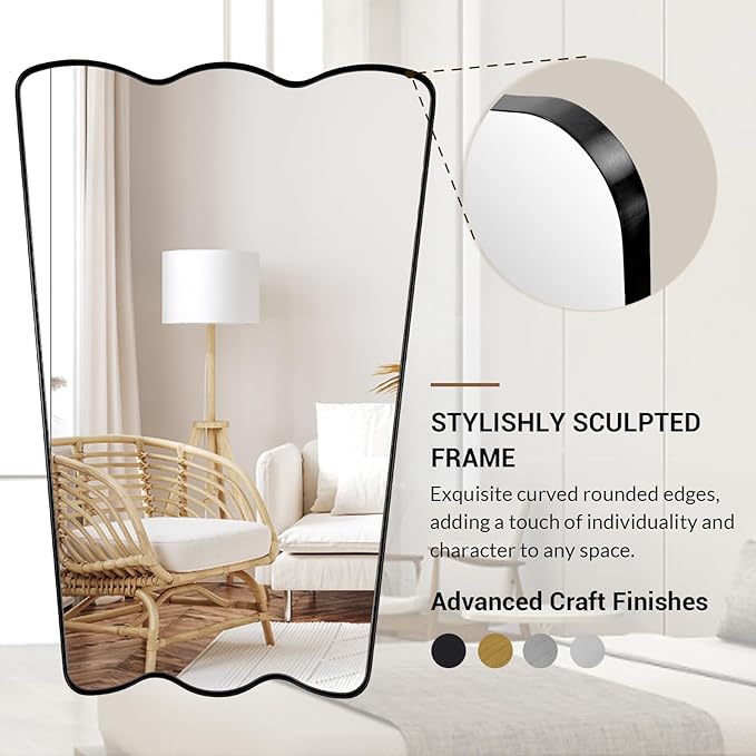 ANDY STAR Scalloped Mirror for Bathroom, 24x36 Inch Matte Black Butterfly Mirror for Living Room,Fireplace, Rustproof Stainless Steel Metal Frame, Hang Vertical or Horizontal