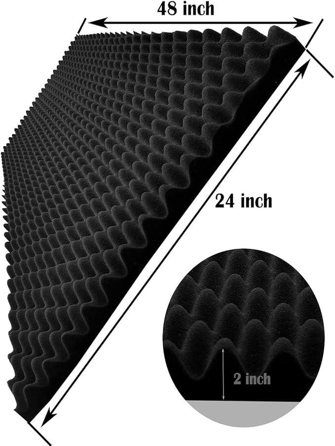 4 PCS Black Acoustic Foam, 48"X 24"X 2" Egg Crate Foam, Soundproof Foam, Fireproof Studio Foam Panels, Sound Absorbing Foam, Sound Proof Foam Panels, Sound Proof Panels For Walls