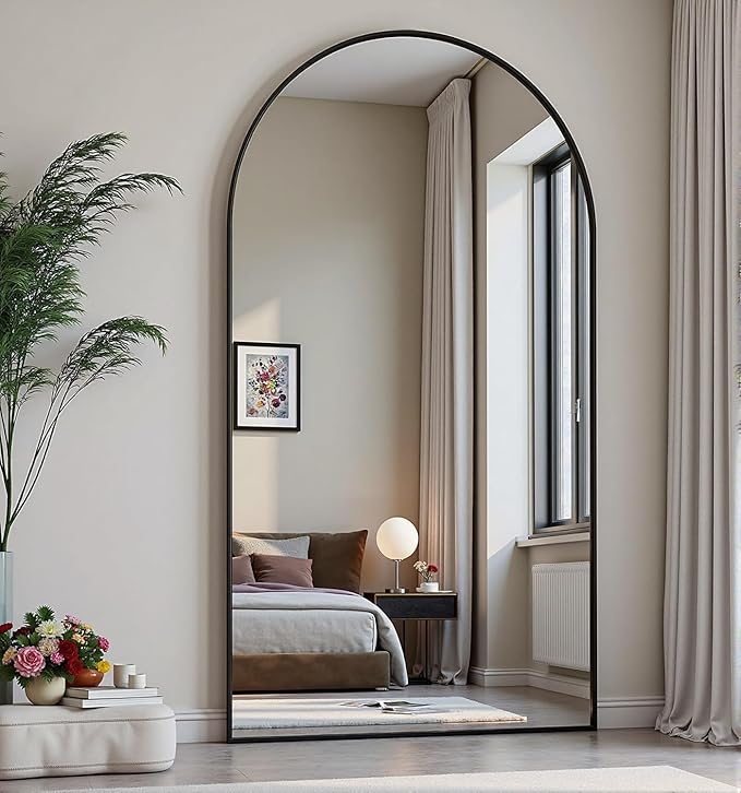 Arched Full Length Mirror, 71"x30" Large Floor Mirror, Full Body Mirrors for Leaning or Hanging, Standing Mirrors for Bedroom, Living Room,Dressing Room, Aluminum Alloy Frame, Black