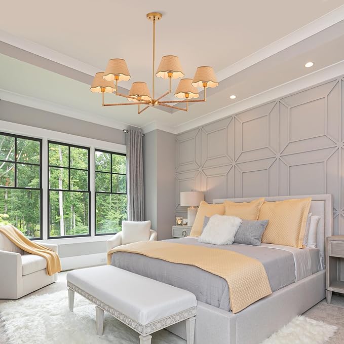 39” Boho Rattan Chandelier 6-Lights Rustic Industrial Pendant Light Large Adjustable Pendant Lighting Fixtures for Kitchen Island Dining Living Room, UL Listed