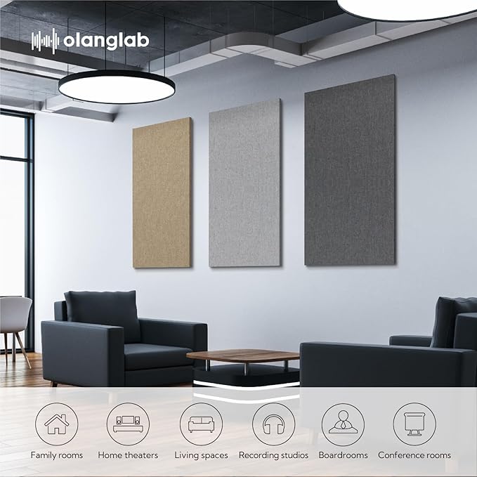Olanglab Acoustic Panels 2 Pack, 48''x24'' Large Sound Panels, Fabric Wrapped Sound Proof Foam Panels for Walls, Sound Absorbing Panels for Recording Studio Acoustical Treatments (Khaki)