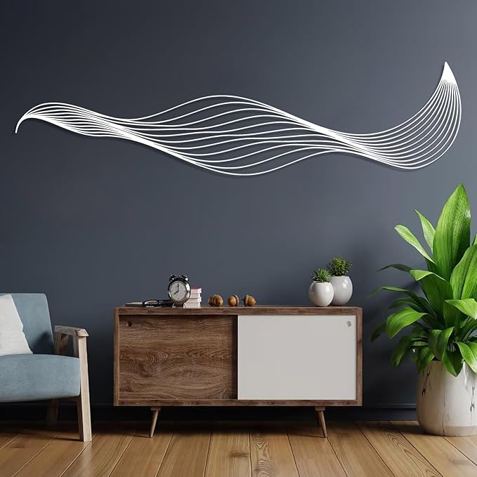 Abstract Lines Metal Wall Decor, Line Twist Wall Art, Abstract Wall Art, Large Contemporary Metal Sculpture, Modern Wall Decor, Spiral Wall Art, Office Home Decor, Housewarming Gift (15"x59"|38x150cm, Black)