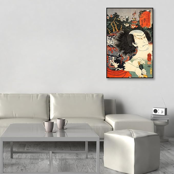 OKRA Utagawa Kuniyoshi Canvas Wall Art Kabuki Actor Nakamura Poses Poster Japanese Ukiyo-E Woodcut Art Animal Nature Landscape Poster Japanese Classic Wall Decor Unframed 16×24in/40×60cm