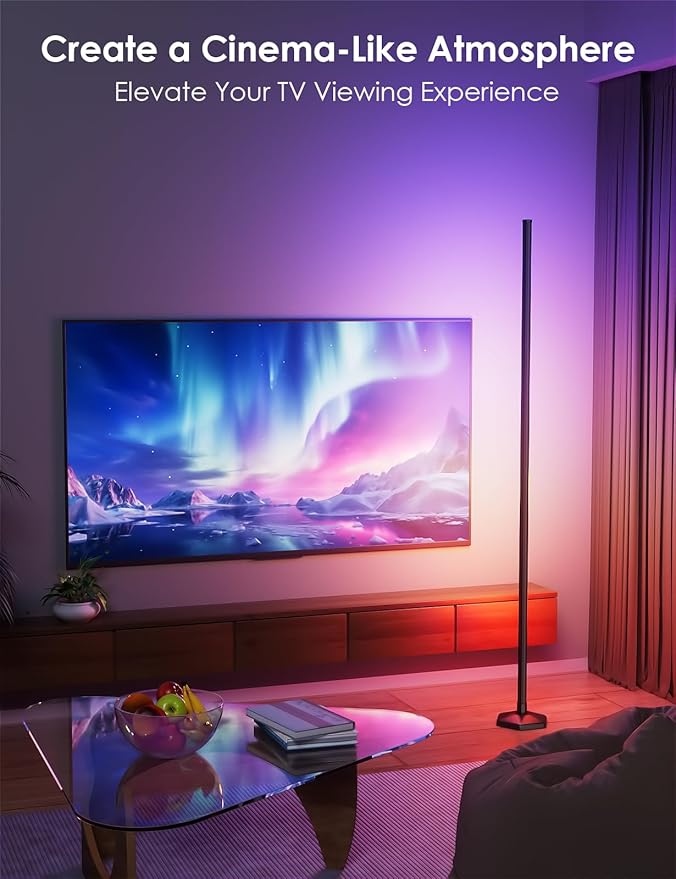 2PCS RGB Corner Floor Lamp, 65" Color Changing LED Floor Lamp Music Sync Light Bar Bluetooth APP Remote Control 16 Million DIY Colors, Light Timing, Mood Ambient Lighting