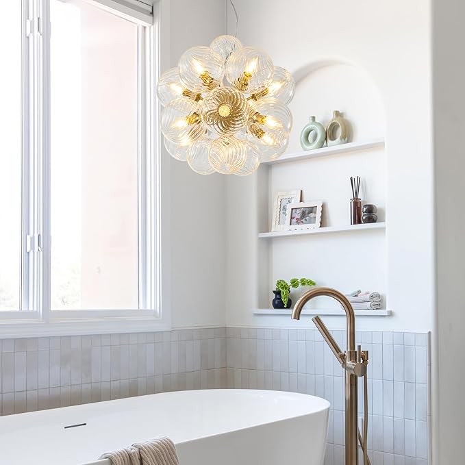 Modern Nickel Glass Bubble Chandelier: 18.5" Nordic Swirled Glass Bubble Light Chandelier - Globe Ball Dining Room Light Fixture Chandeliers for Entryway Foyer Bedroom Bathroom Kitchen Living Room