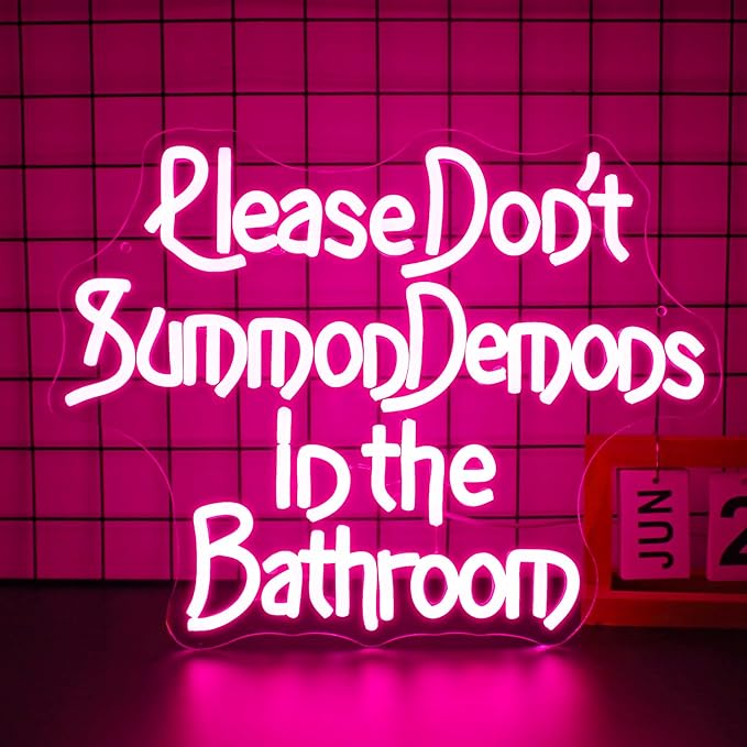 Neon Sign, Please Don't Summon Demons in the Bathroom Neon Signs for Wall Decor Neon Pink LED Signs Room Neon Light Up Signs Home Decor for Bedroom Club Party Bars Shop USB Operated