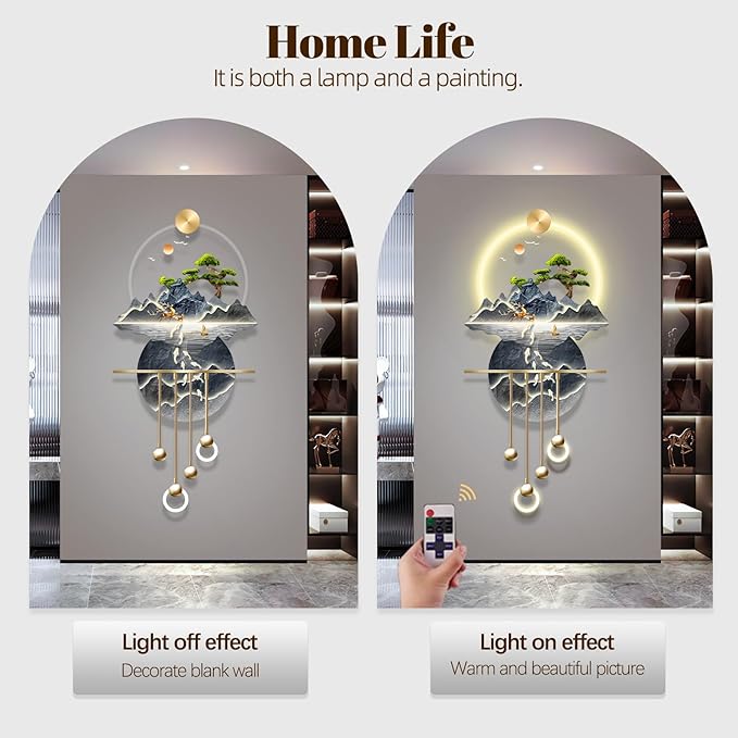 XQDYSG Wall Sculptures 3D Wall Art Decor Landscape Painting Wall Hanging Art with Led Light for Living Room Entrance Corridor (Stylle E)