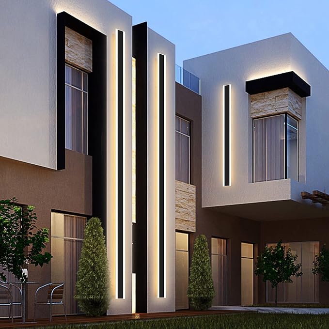 Modern 70.8inch Long LED Wall Light, 3000K Black Acrylic Exterior Lighting Fixtures Wall Mount, Ip65 Waterproof Modern Porch Lights Outdoor Wall Sconce, Led Long Outdoor Lights for House Hard-Wired