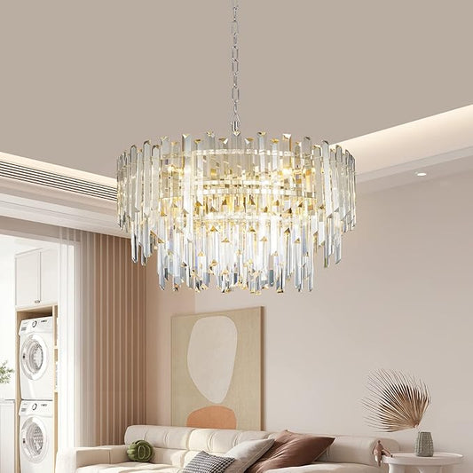 Crystal Chandelier Lighting 24'' Chrome for Dining Rooms Bedroom Foyer Entryway Ceiling Hanging Pendant Chandelier Light Fixture Lamp
