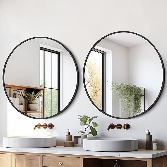 22 Inch Black Round Circle Mirror for Wall,Modern Bathroom Mirrors with Simple Metal Frame, Entryway, Bedroom Vanity, Living Room, Hallway Decor (Matte Black, Wall Mounted)