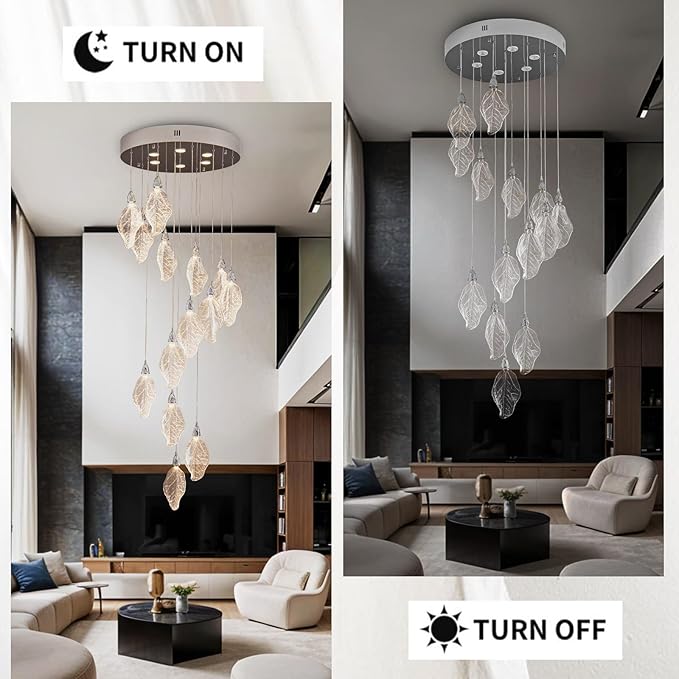 Large Chandeliers for High Ceilings, 20-Lights Modern LED Long Staircase Chandeliers, H78 Bionic Leaf High Ceiling Foyer Chandelier, Big Chandelier Light Fixture for Foyer Entryway-Silver