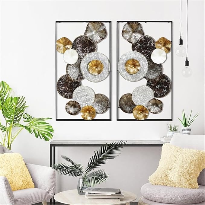 Luxenhome 2 Pieces Metal Wall Art, 35” Abstract Multi-Color Flowers Metal Art Wall Decor, Modern Artwork Accent Living Room, Large Wall Sculptures for Home Decor Living Room, Dining Room, Bedroom Wall Decor