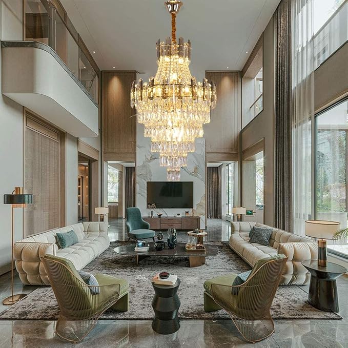 KoKo&Yukina D24 16-Light French Empire Crystal Chandeliers Living Room Crystal Chandeliers High Ceiling Room Chandelier Bedroom Chandelier Lights for Dining Room Foyer Entryway Adjustable Height