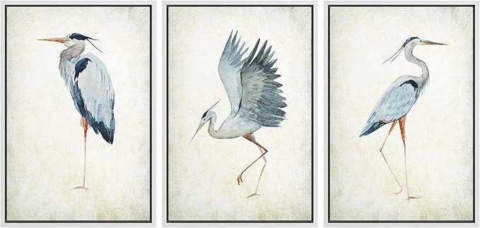 MUDECOR Framed Canvas Print Wall Art Heron Bird Wild Animal Prints Minimalist Modern Art Boho Relax Cozy Decor for Bedroom - 16"x24"x3 White
