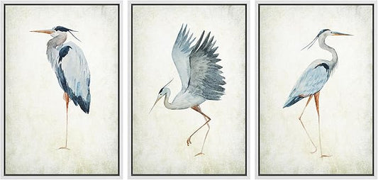 MUDECOR Framed Canvas Print Wall Art Heron Bird Wild Animal Prints Minimalist Modern Art Boho Relax Cozy Decor for Bedroom - 16"x24"x3 White