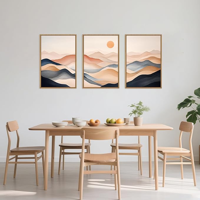 Boho Abstract Mountain Framed Canvas Wall Art Set,Earthy Toned Rustic Sunrise Landscape Wall Decor,Colorful Modern Watercolor Nature Scenery Artwork for Living Room, Bedroom,Farmhouse-24"x36"x3