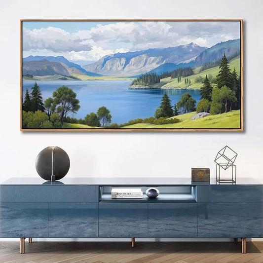 Landscape Wall Art for Living Room - with Mountain and Lake Scenery Pictures Wall Decor Large Canvas Wall Art, Forest and Nature Wall Decor for Bedroom, Green Artwork Prints for Above Bed 20×40IN