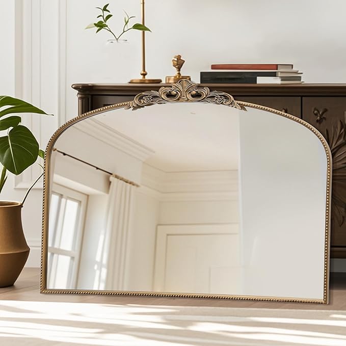 Micasso Large Vintage Gold Mirror: 48"x 33" French Baroque Antique Mirror - Traditional Ornate Decorative Wall Mounted Arched Mirrors for Wall/Mantel/Entryway/Hallway - Home Decor for Living Room