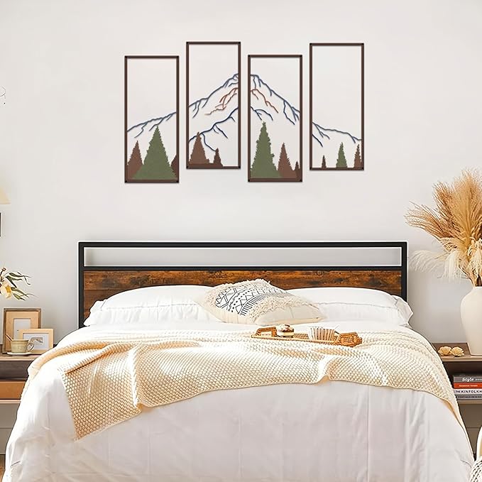 4 Pcs Metal Mountain and Forest Wall Decor Colorful Landscape Mountain Wall Art Pine Tree Forest Wall Decoration Rustic Nature Wall Decor for Living Room Home Office Bathroom Indoor (Middle)